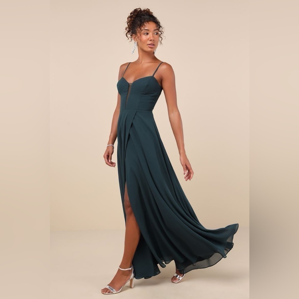 Lulus Stunning Grace Emerald Green Cutout A-Line Maxi Dress NWOT